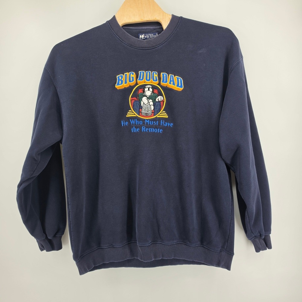 Vintage Big Dogs Sweatshirt Men XL Navy Blue Big Dog Dad Remote Graphic Crewneck